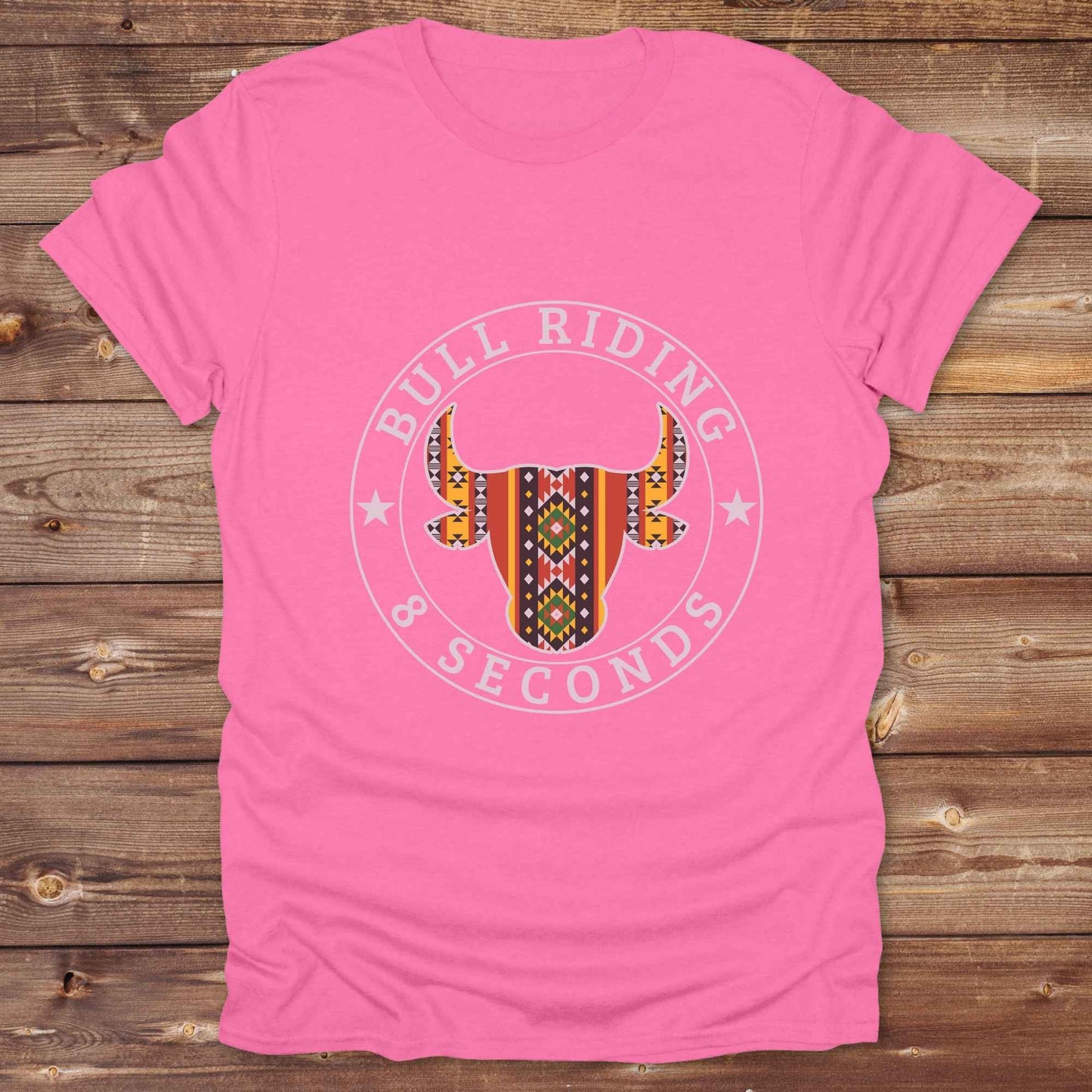 azalea pink Bull Riding 8 Seconds T-Shirt, Cowboy Graphic Tee, Western Tees, Horse T-Shirts