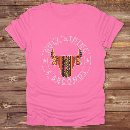 azalea pink Bull Riding 8 Seconds T-Shirt, Cowboy Graphic Tee, Western Tees, Horse T-Shirts