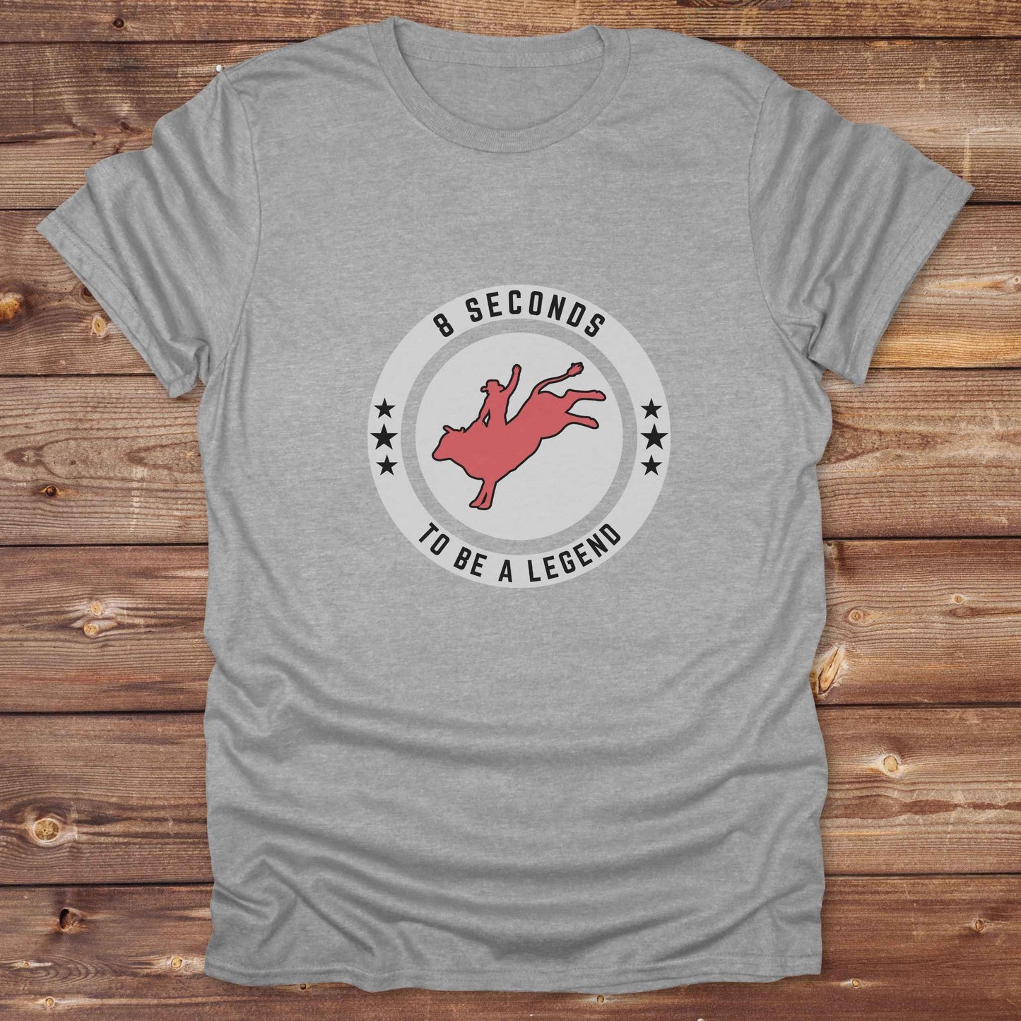sports grey Bull Rider 8 Seconds to be a Legend T-Shirt, Western Tees, Cowboy Graphic Tee, Equine T-Shirts