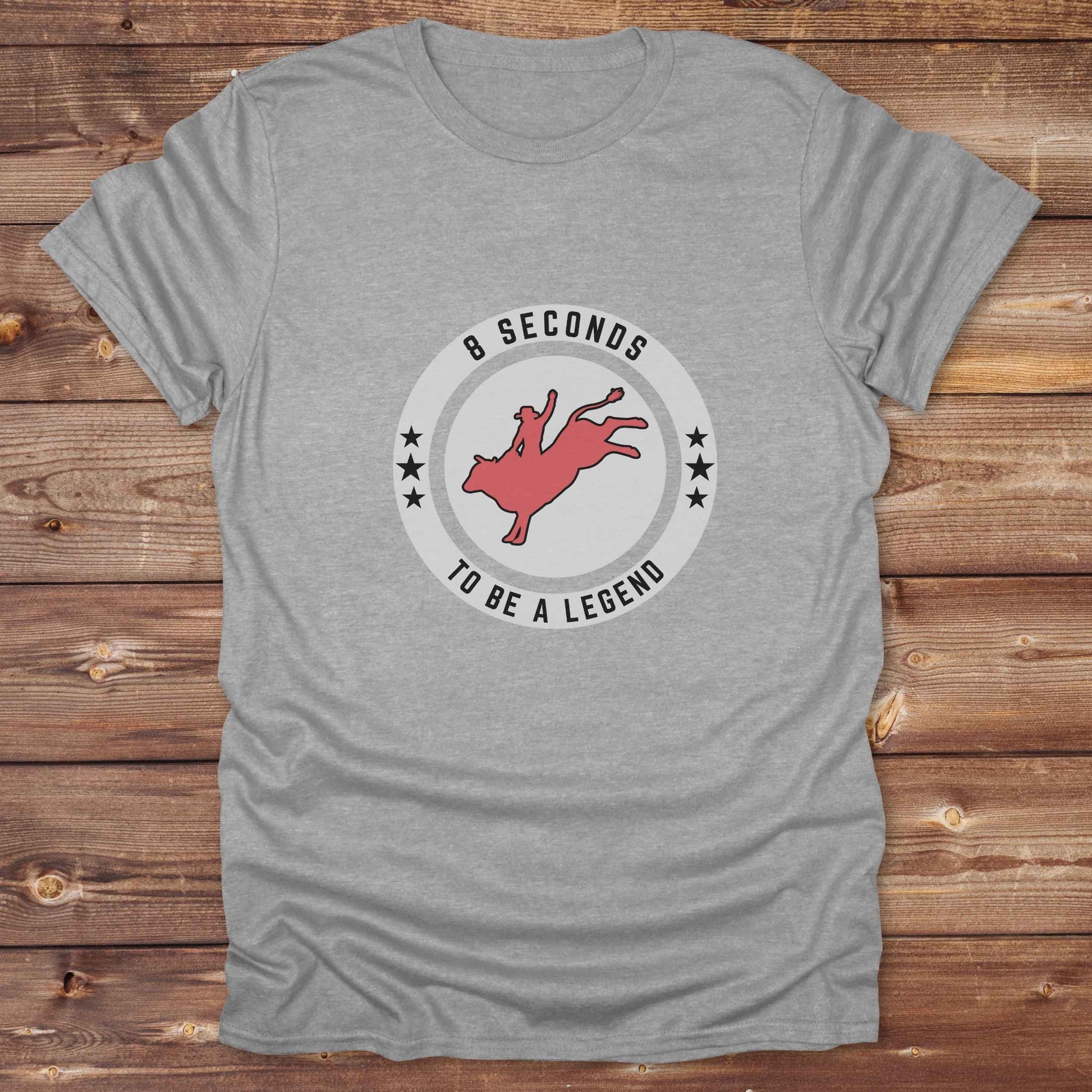 sports grey Bull Rider 8 Seconds to be a Legend T-Shirt, Western Tees, Cowboy Graphic Tee, Equine T-Shirts