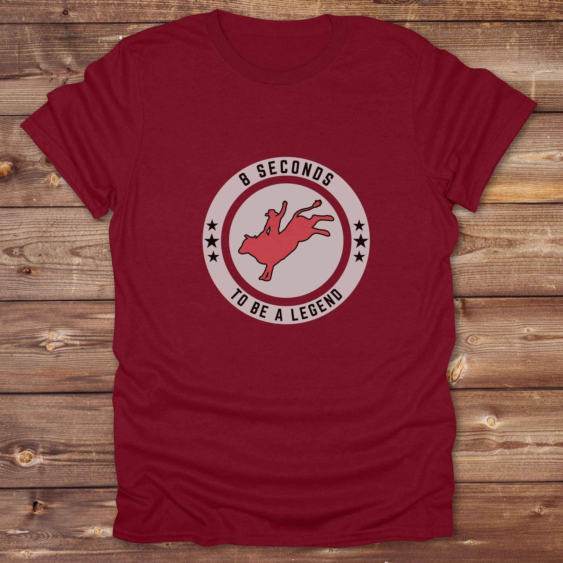 cardinal red Bull Rider 8 Seconds to be a Legend T-Shirt, Western Tees, Cowboy Graphic Tee, Equine T-Shirts