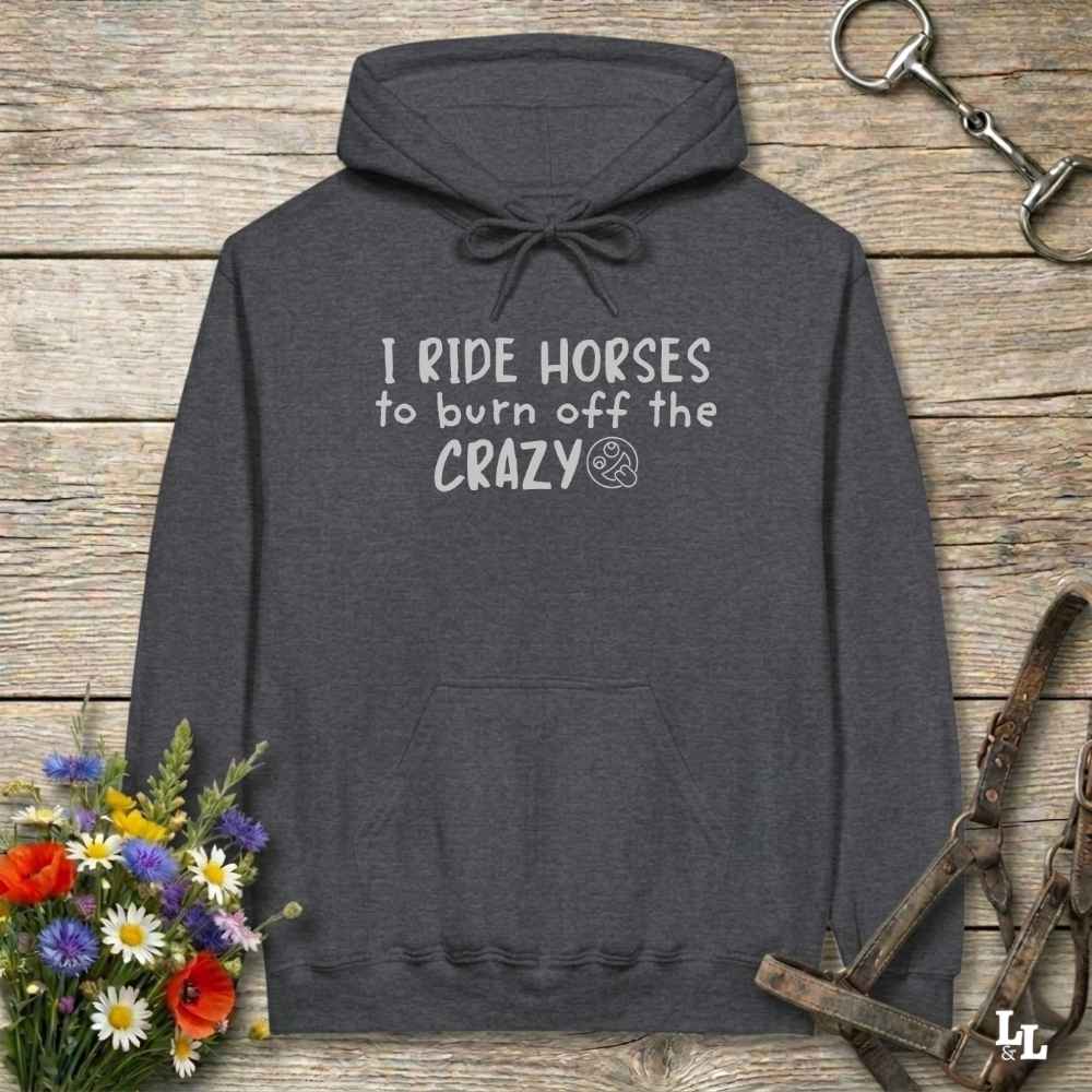 gray I Ride Horses to Burn off the Crazy Hoodie for Horse Lovers, Equestrian Wear