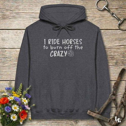gray I Ride Horses to Burn off the Crazy Hoodie for Horse Lovers, Equestrian Wear