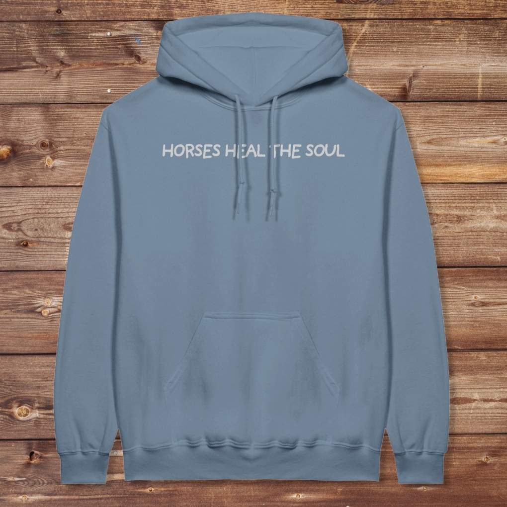 Blue Horses Heal the Soul Hoodie for Horse Lovers, Barn Apparel Equestrian Wear