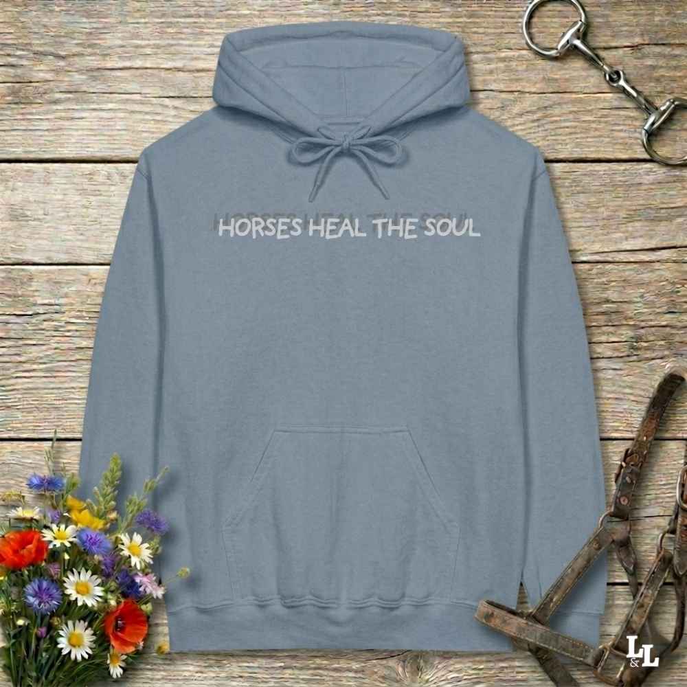 blue Horses Heal the Soul Hoodie for Horse Lovers, Barn Apparel Equestrian Wear