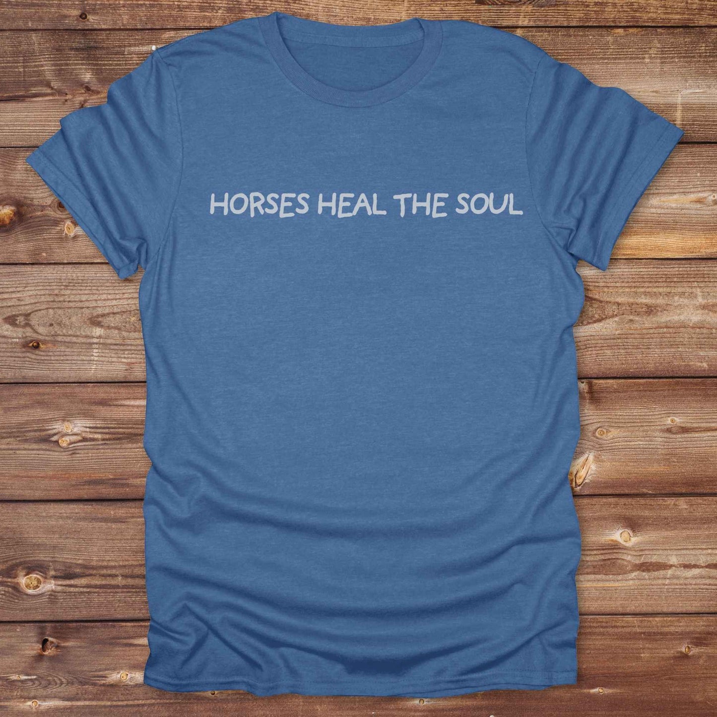 Horses Heal the Soul T-Shirt, Horse Tees, Western Style Wear, Equine T-Shirts, Cowgirl Shirt Heather Royal