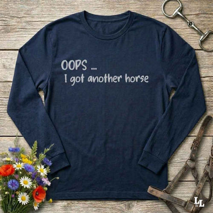 navy blue Oops I Bought Another Horse Long Sleeve Tee for Horse Lovers, Riding Apparel