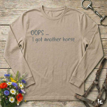 beige Oops I Bought Another Horse Long Sleeve Tee for Horse Lovers, Riding Apparel