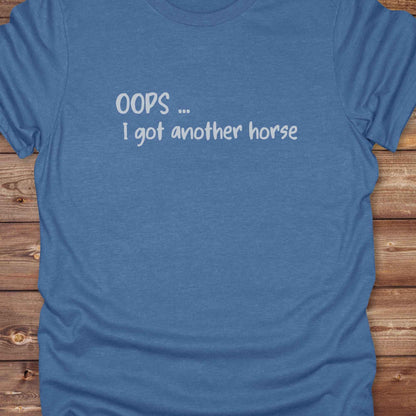 heather royal Oops I bought another horse T-Shirt, Funny T-Shirts, Western Style Wear, Cowgirl Shirt for Horse Lover, close up