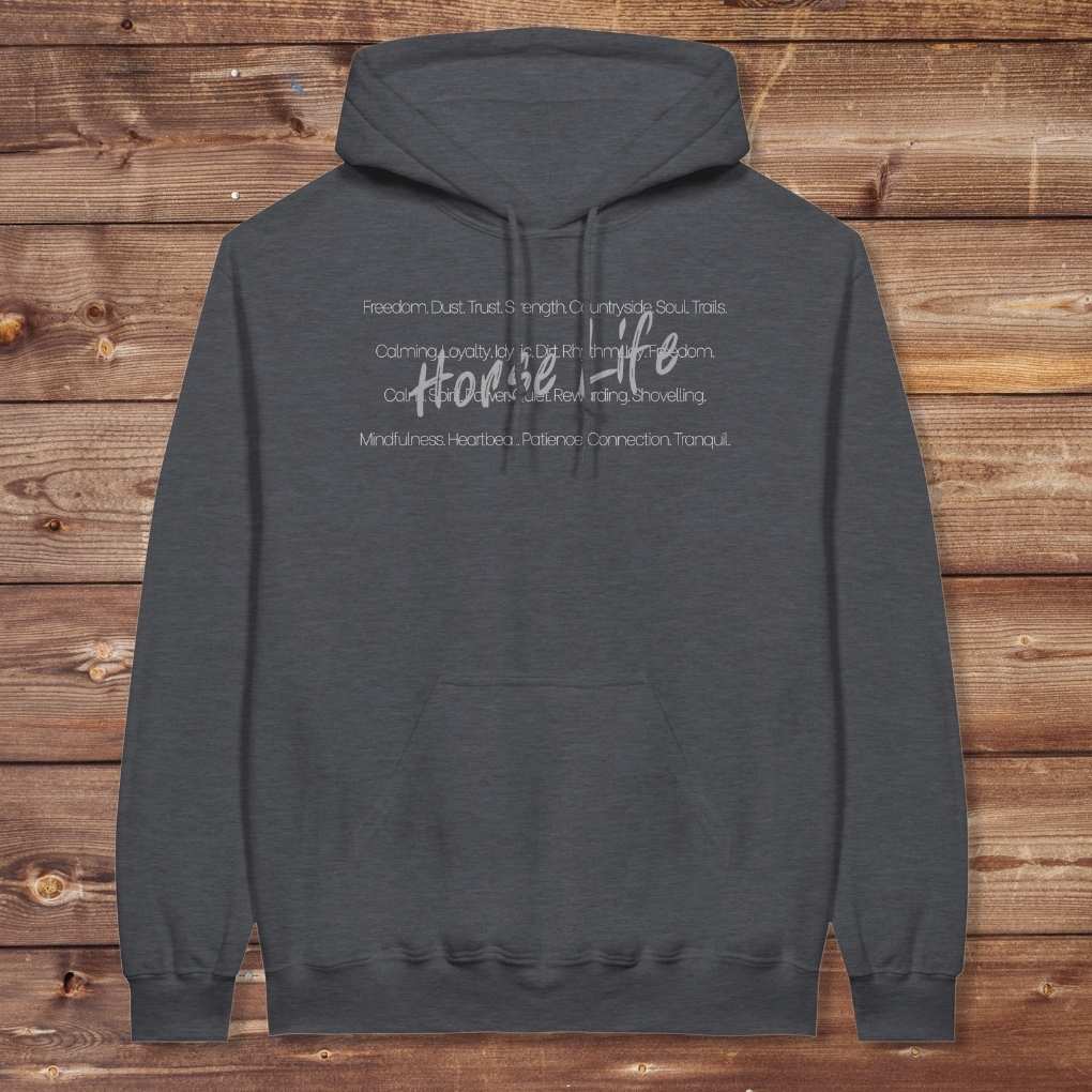 Grey Horse Life Words Hoodie for Horse Lovers, Barn Apparel for Riders
