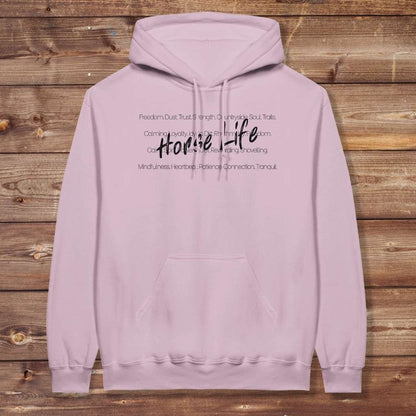 Pink Horse Life Words Hoodie for Horse Lovers, Barn Apparel for Riders