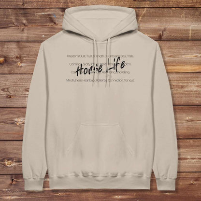 Beige Horse Life Words Hoodie for Horse Lovers, Barn Apparel for Riders