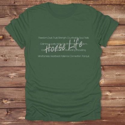 Green Horse Life Words T-Shirt, Horse Lover Tee, Western Style Cowgirl Shirt, Equine T-Shirts, Cowboy Graphic Tee