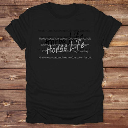 Black Horse Life Words T-Shirt, Horse Lover Tee, Western Style Cowgirl Shirt, Equine T-Shirts, Cowboy Graphic Tee