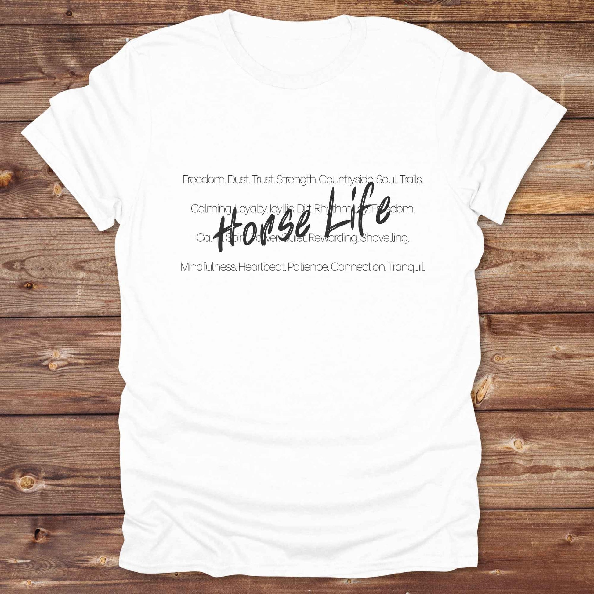 white Horse Life Words T-Shirt, Horse Lover Tee, Western Style Cowgirl Shirt, Equine T-Shirts, Cowboy Graphic Tee
