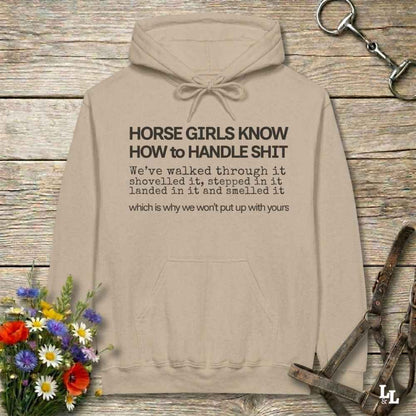 beige Horse Girls Know Hoodie for Horse Lovers, Barn Apparel for Riders