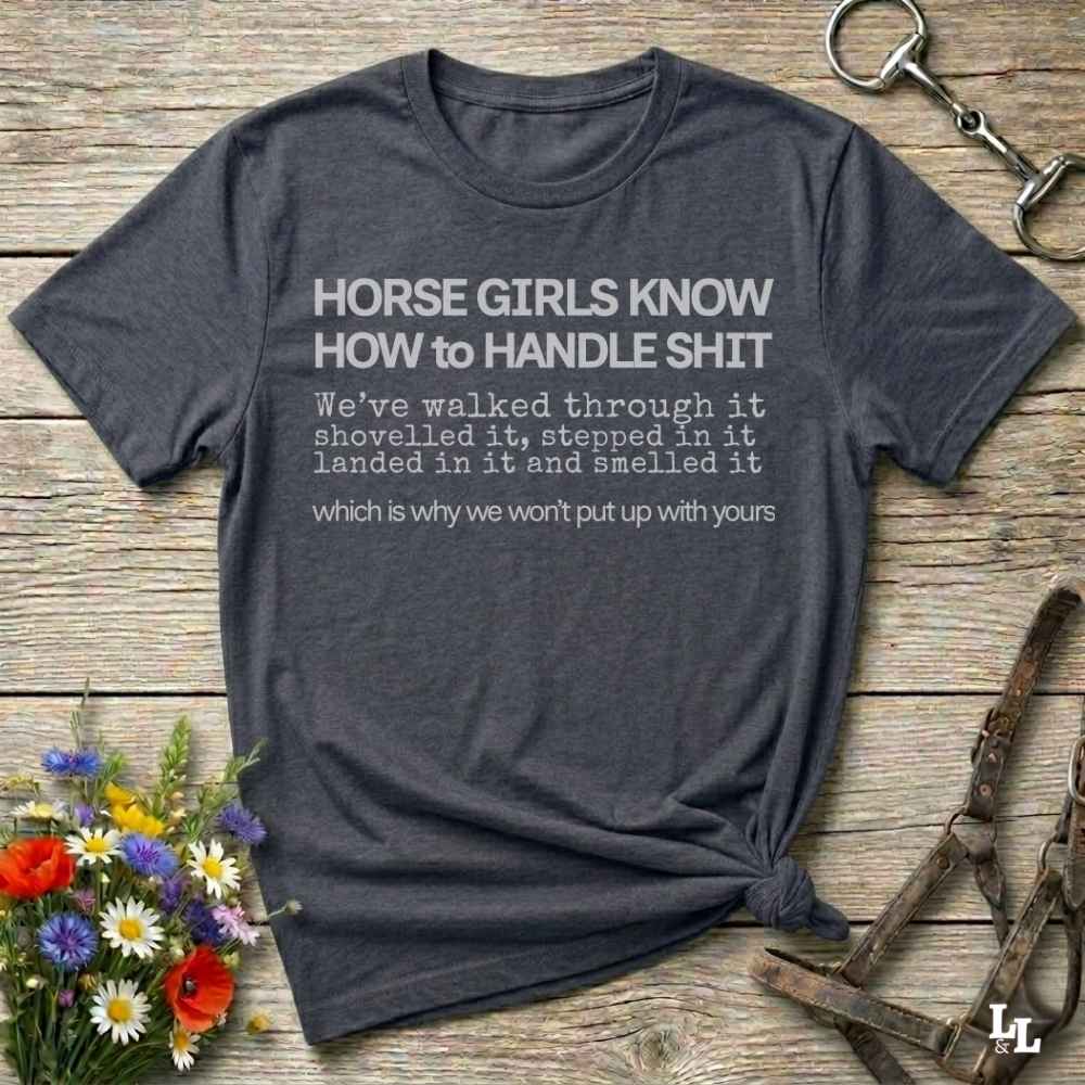 gray  Horse Girls Know T-Shirt, Funny Tee, Western Style Wear, Cowgirl Shirt, Equine T-Shirts