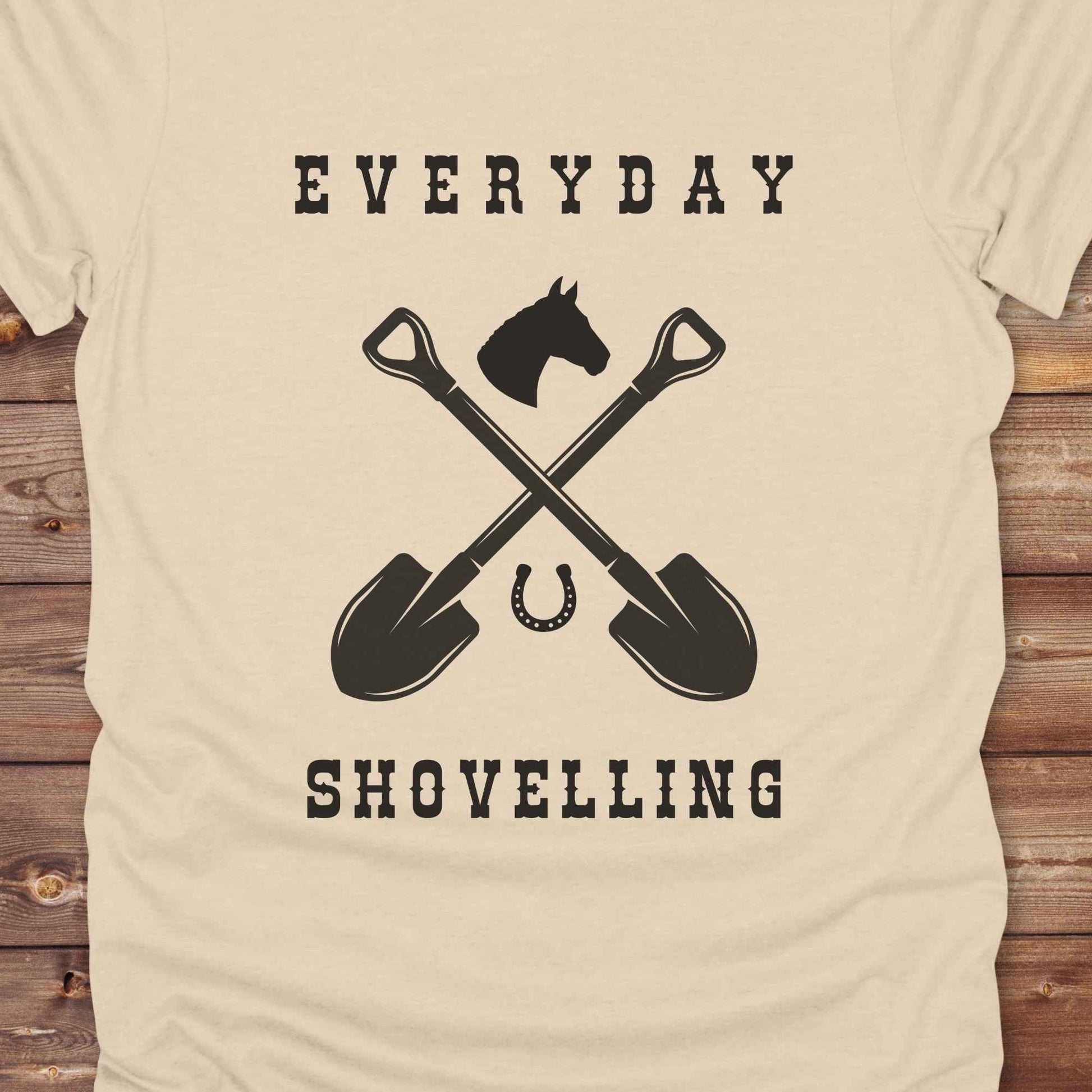 close up of sand beige Everyday Shovelling T-Shirt for Horse Lovers, Western Style Tees, Cowgirl Shirt