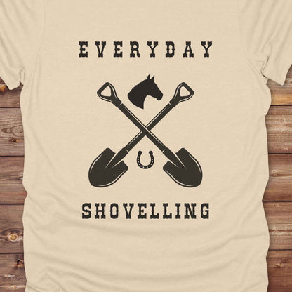 close up of sand beige Everyday Shovelling T-Shirt for Horse Lovers, Western Style Tees, Cowgirl Shirt