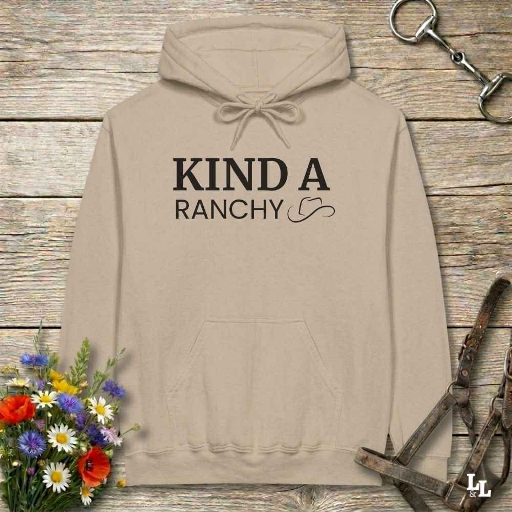 beige Kind a Ranchy Hoodie for Horse Lover, Essential Barn Hoodie Equestrian Apparel Lifestyle