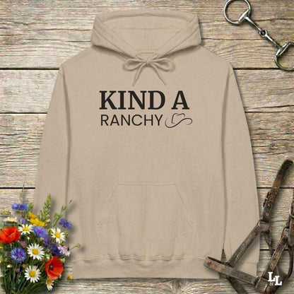 beige Kind a Ranchy Hoodie for Horse Lover, Essential Barn Hoodie Equestrian Apparel Lifestyle