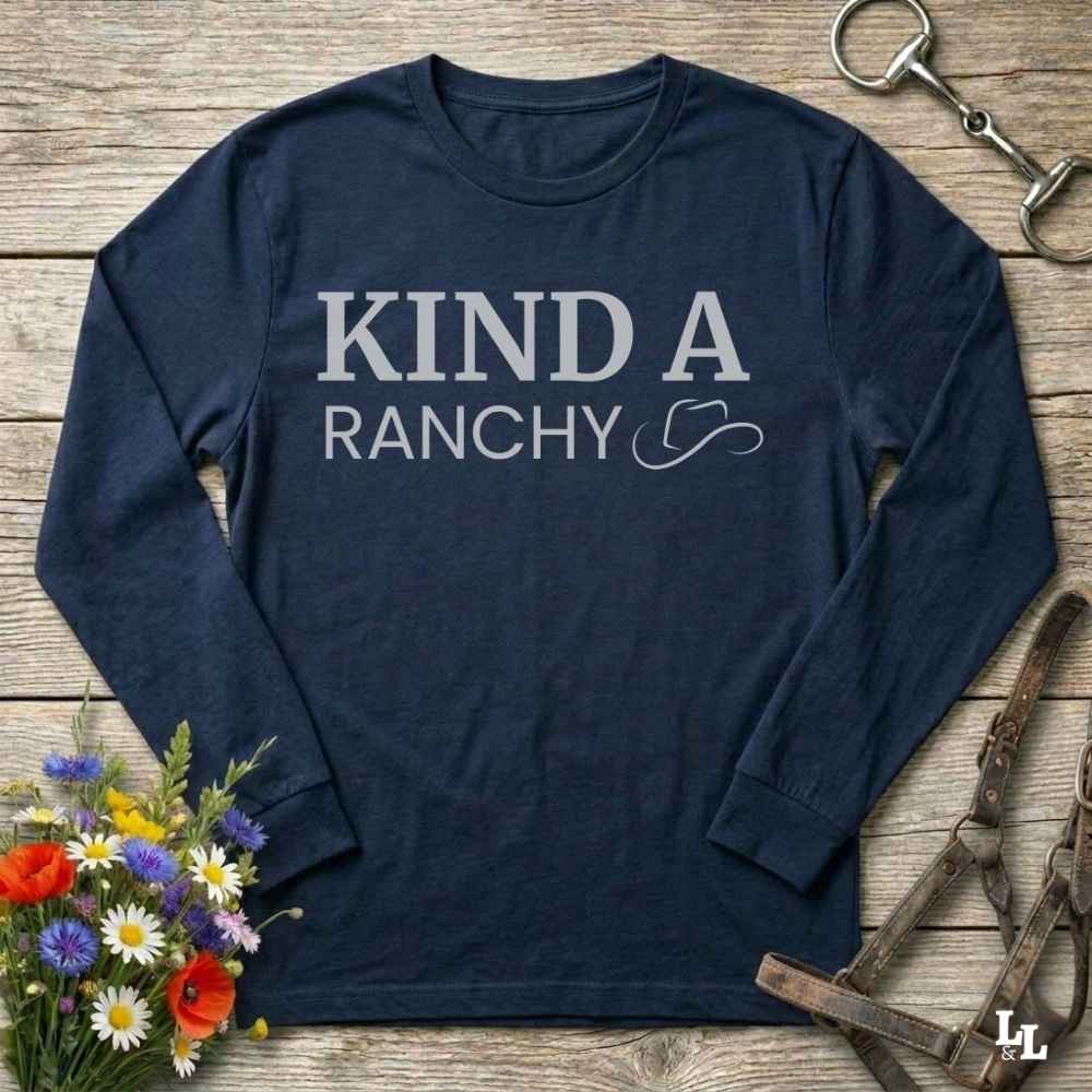 navy blue  Kind a Ranchy Long Sleeve Tee for Horse Lovers, Barn Wear Equestrian Apparel