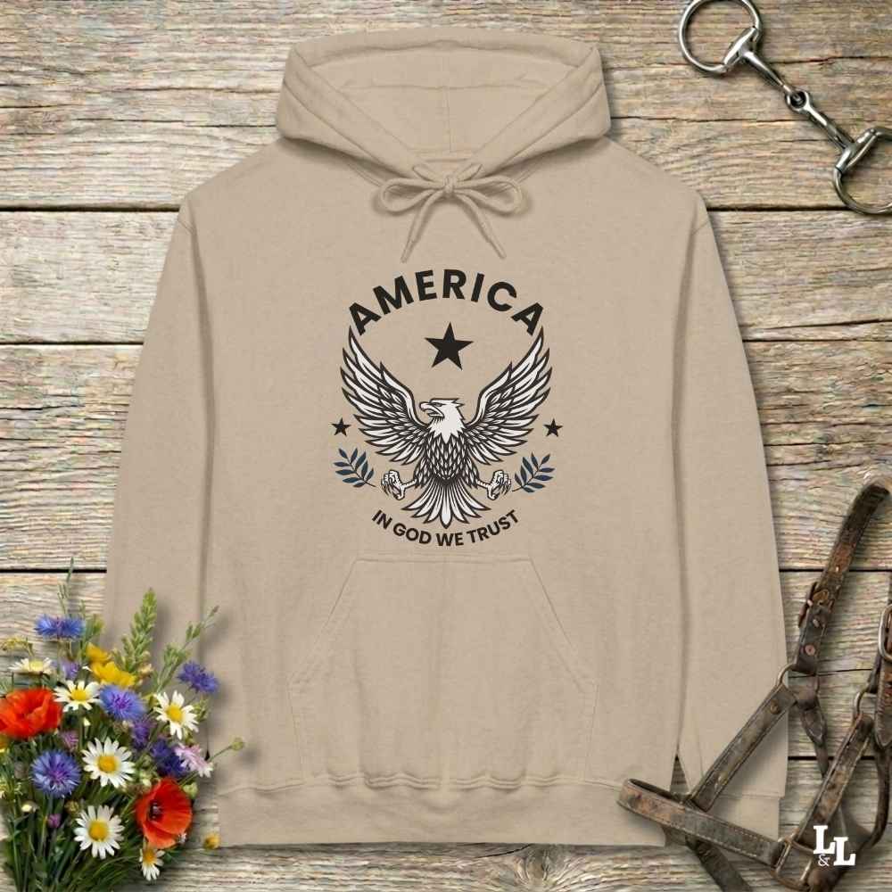beige  America Eagle Hoodie for Horse Lovers, Western Style Hoodie, Barn Apparel