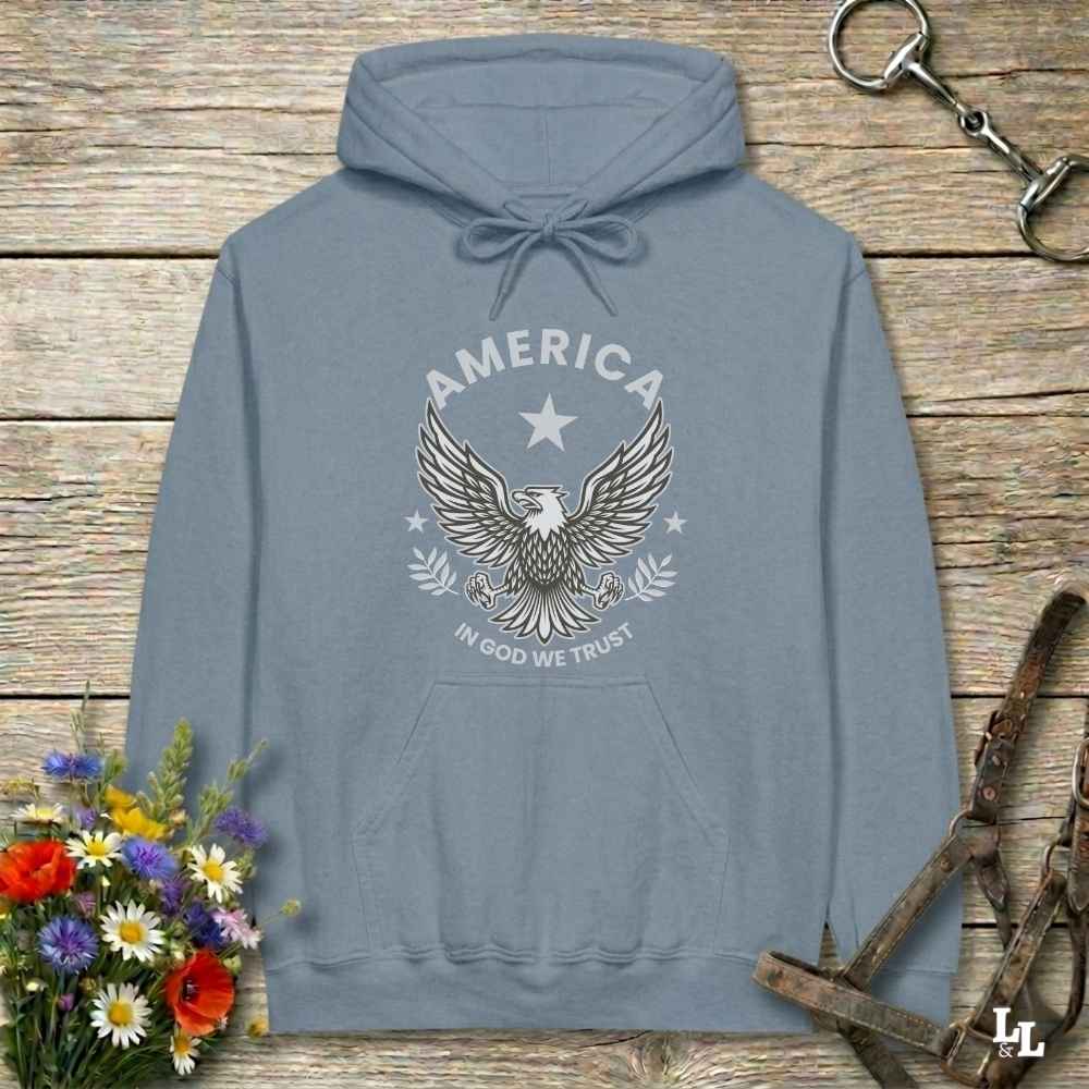 blue  America Eagle Hoodie for Horse Lovers, Western Style Hoodie, Barn Apparel