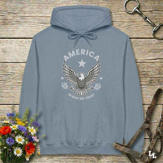 blue  America Eagle Hoodie for Horse Lovers, Western Style Hoodie, Barn Apparel