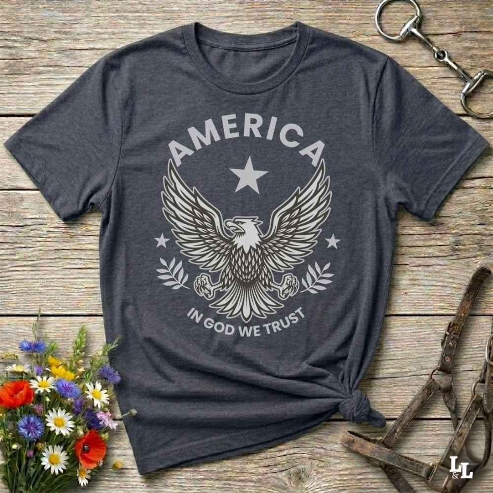 gray American Eagle T-Shirt, Cowboy Graphic Tee Western Style Shirt, Horse Lover Tee