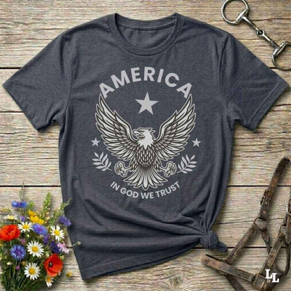 gray American Eagle T-Shirt, Cowboy Graphic Tee Western Style Shirt, Horse Lover Tee
