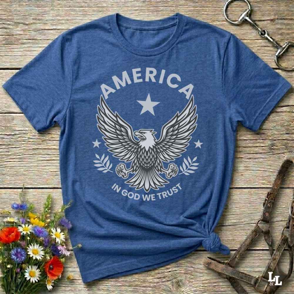 blue American Eagle T-Shirt, Cowboy Graphic Tee Western Style Shirt, Horse Lover Tee