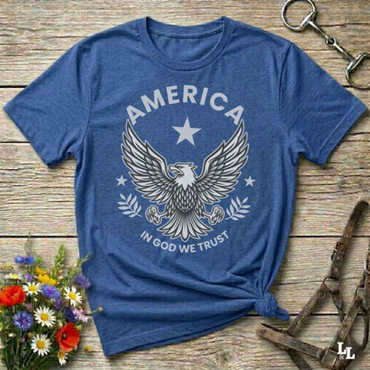 blue American Eagle T-Shirt, Cowboy Graphic Tee Western Style Shirt, Horse Lover Tee