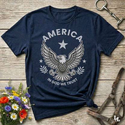 navy blue American Eagle T-Shirt, Cowboy Graphic Tee Western Style Shirt, Horse Lover Tee