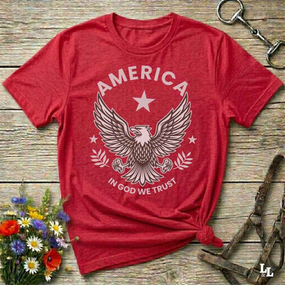 red American Eagle T-Shirt, Cowboy Graphic Tee Western Style Shirt, Horse Lover Tee