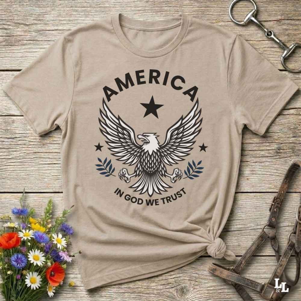 beige American Eagle T-Shirt, Cowboy Graphic Tee Western Style Shirt, Horse Lover Tee