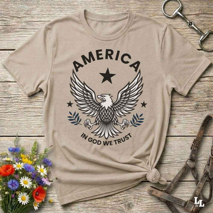 beige American Eagle T-Shirt, Cowboy Graphic Tee Western Style Shirt, Horse Lover Tee