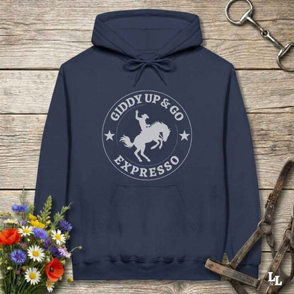 navy blue Giddy up and Go Hoodie for Horse Lovers, Barn Apparel Cowgirl Sweatshirt