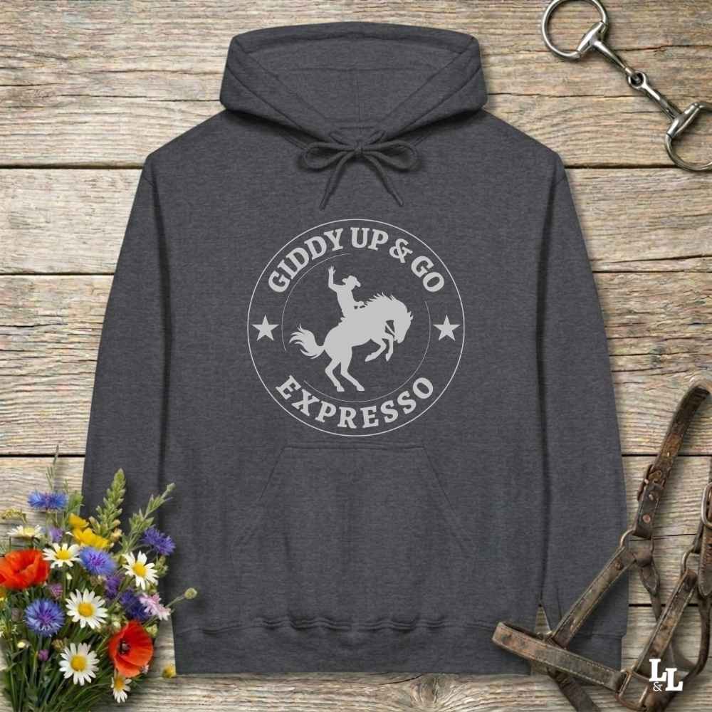 gray Giddy up and Go Hoodie for Horse Lovers, Barn Apparel Cowgirl Sweatshirt