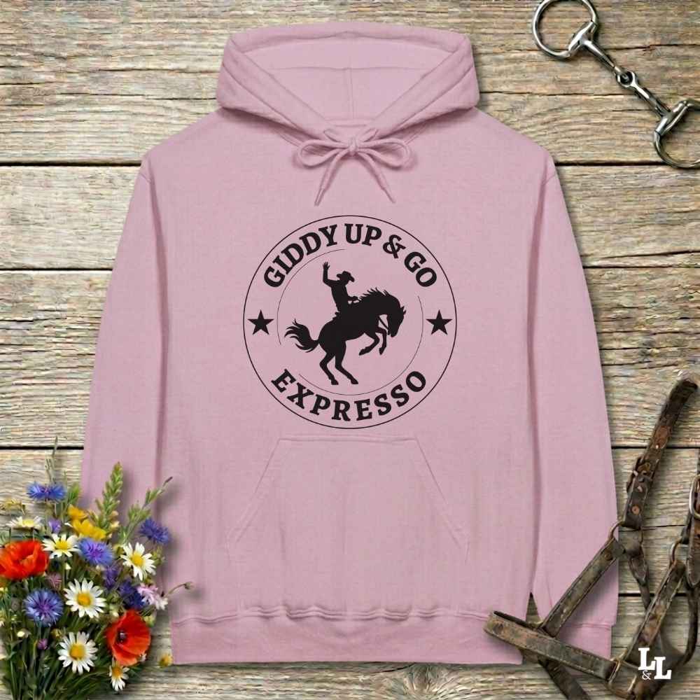 pink Giddy up and Go Hoodie for Horse Lovers, Barn Apparel Cowgirl Sweatshirt