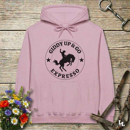 pink Giddy up and Go Hoodie for Horse Lovers, Barn Apparel Cowgirl Sweatshirt