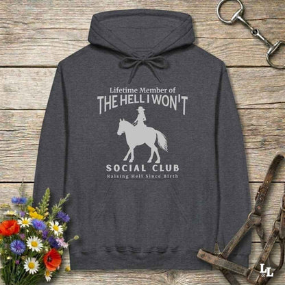 gray The Hell I Won't Hoodie for Horse Lovers, Cowgirl Sweatshirt Horse Riding Apparel