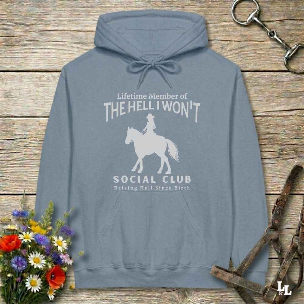 blue The Hell I Won't Hoodie for Horse Lovers, Cowgirl Sweatshirt Horse Riding Apparel