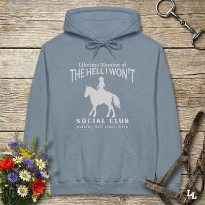 blue The Hell I Won't Hoodie for Horse Lovers, Cowgirl Sweatshirt Horse Riding Apparel