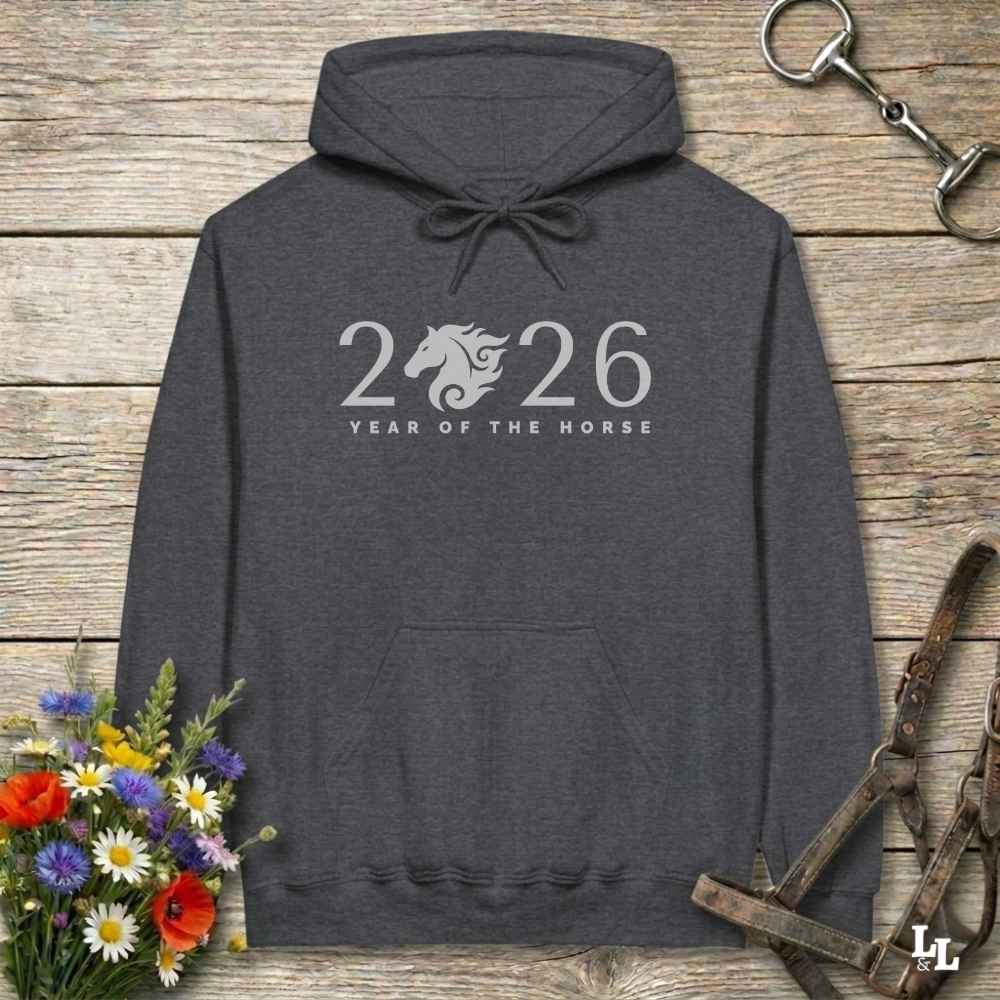 gray Year of the Horse Hoodie for Horse Lovers, Riding Apparel, Cowgirl Sweatshirt