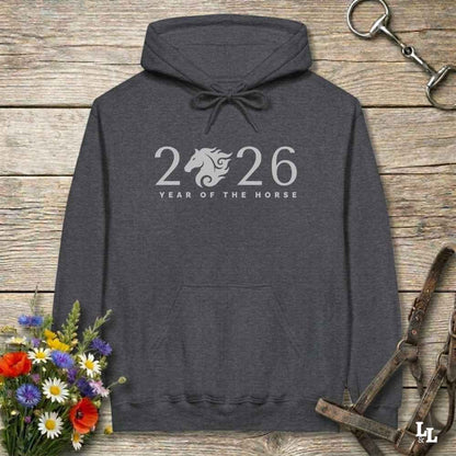gray Year of the Horse Hoodie for Horse Lovers, Riding Apparel, Cowgirl Sweatshirt