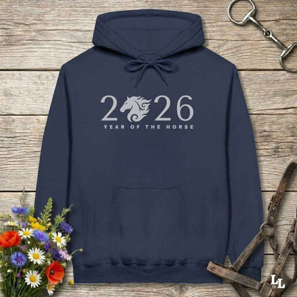 navy blue Year of the Horse Hoodie for Horse Lovers, Riding Apparel, Cowgirl Sweatshirt