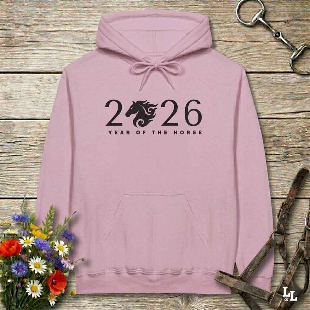 pink Year of the Horse Hoodie for Horse Lovers, Riding Apparel, Cowgirl Sweatshirt