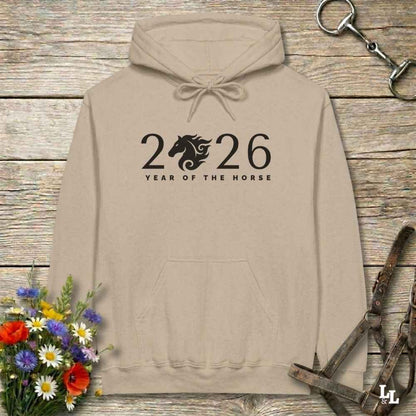 beige Year of the Horse Hoodie for Horse Lovers, Riding Apparel, Cowgirl Sweatshirt