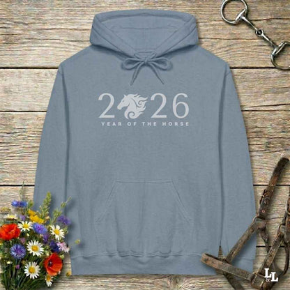 blue Year of the Horse Hoodie for Horse Lovers, Riding Apparel, Cowgirl Sweatshirt